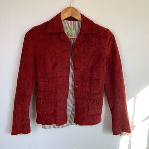 Vtg Y2K John Carlisle Crushed Suede Leather XS S Red Jacket Boho Chic